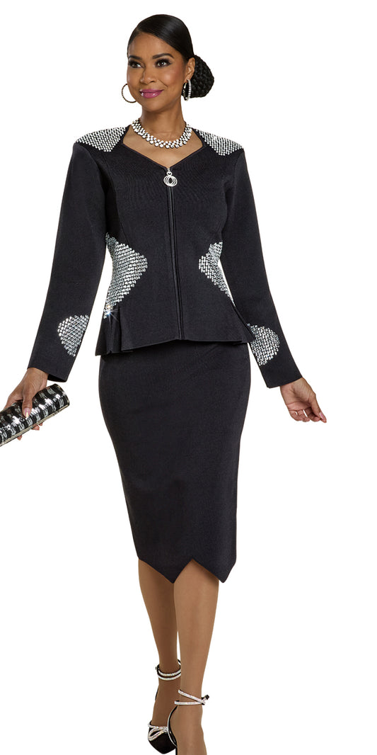 Donna Vinci 13453 - Black Silver - 2 pc Knit Skirt Set