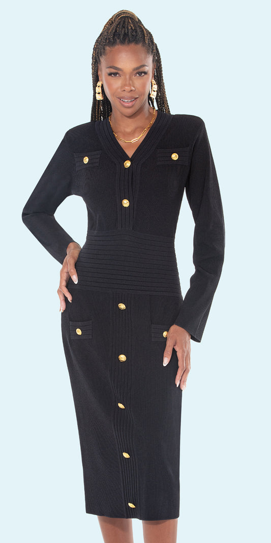 Donna Vinci 13457 - Black - Knit Dress with Gold Buttons