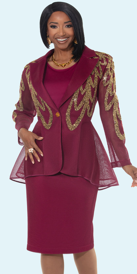 Donna Vinci 5865 - Burgundy Gold - 3 pc Jacket Skirt Set