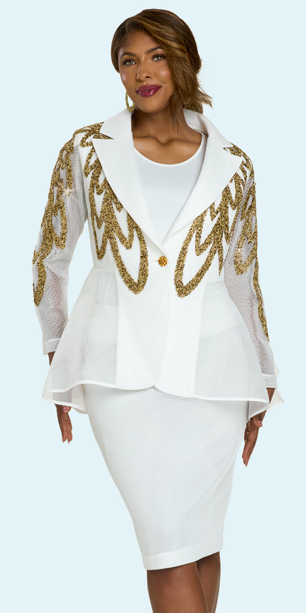 Donna Vinci 5865 - White Gold - 3 pc Jacket Skirt Set