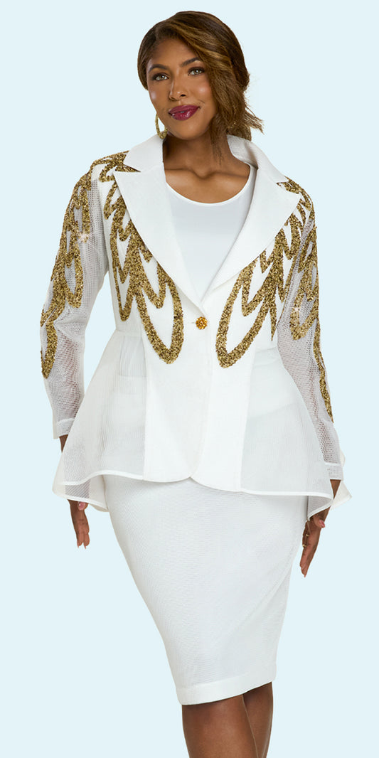Donna Vinci 5865 - White Gold - 3 pc Jacket Skirt Set