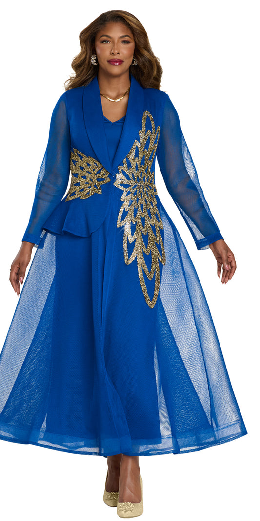 Donna Vinci 5868 - Royal Gold - 2 pc Mesh Duster Dress