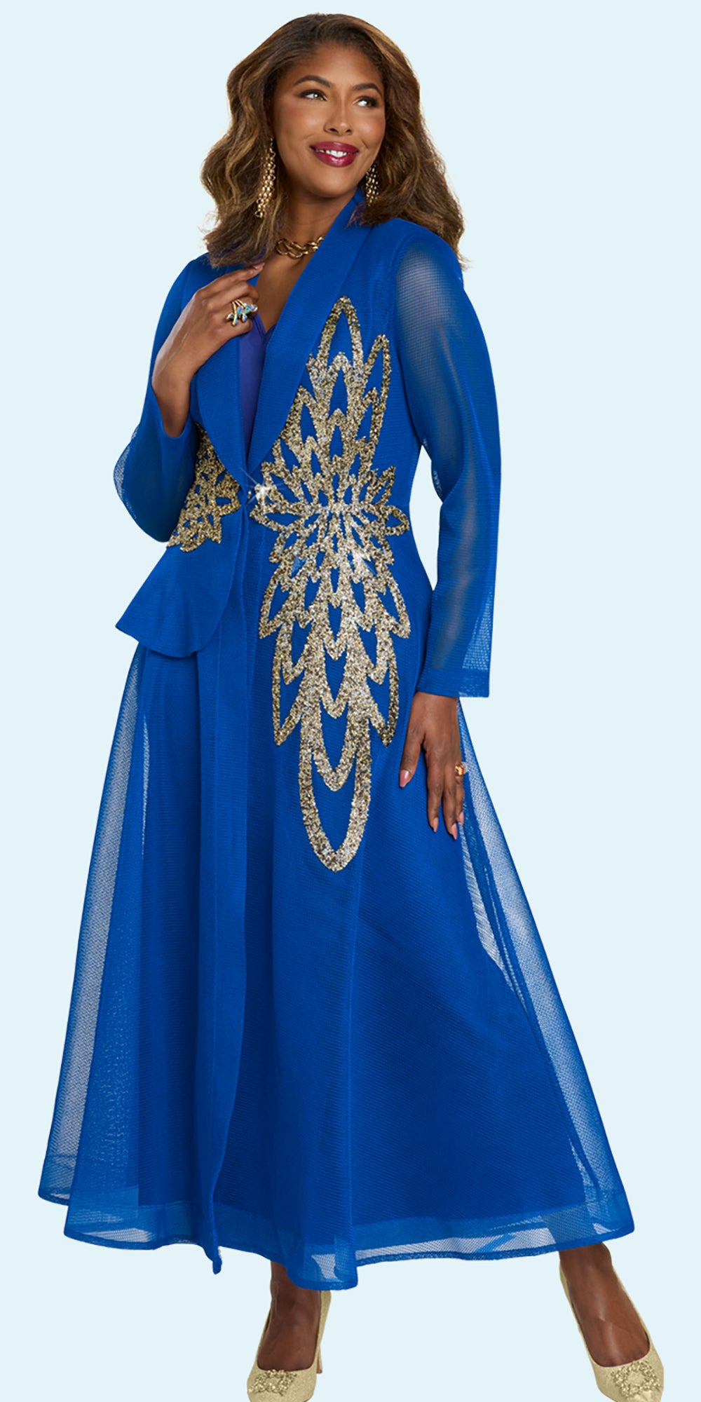 Donna Vinci 5868 - Royal Gold - 2 pc Mesh Duster Dress