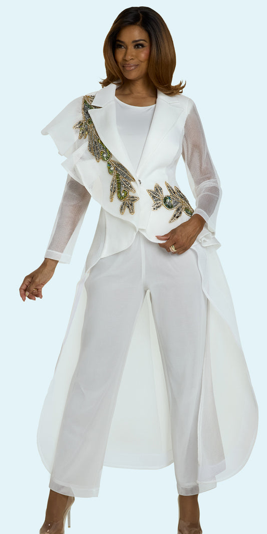 Donna Vinci 5869 - White - 3 pc Mesh Hilo Pant Set