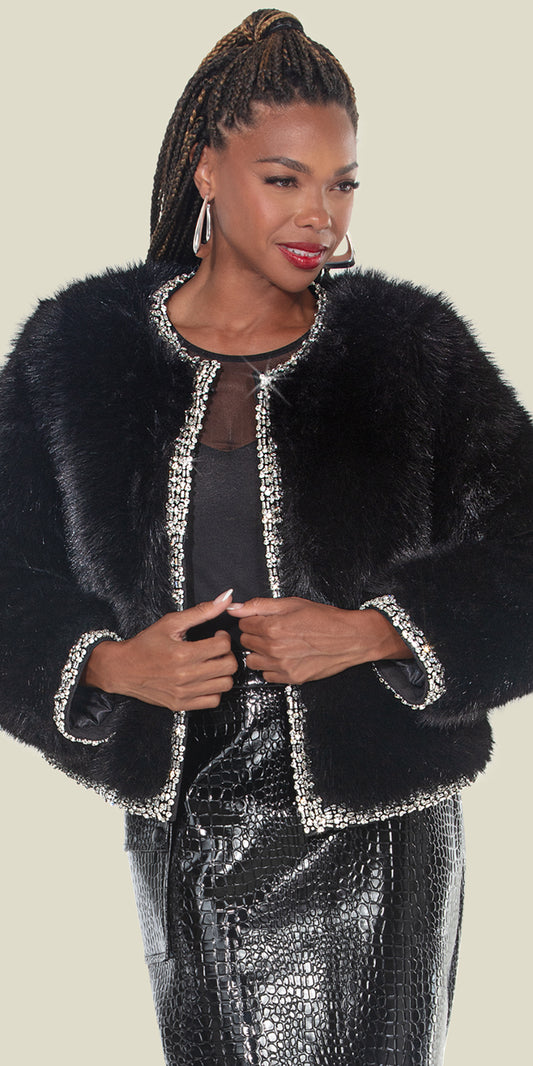 Donna Vinci 5871 - Black - Faux Fur Jacket