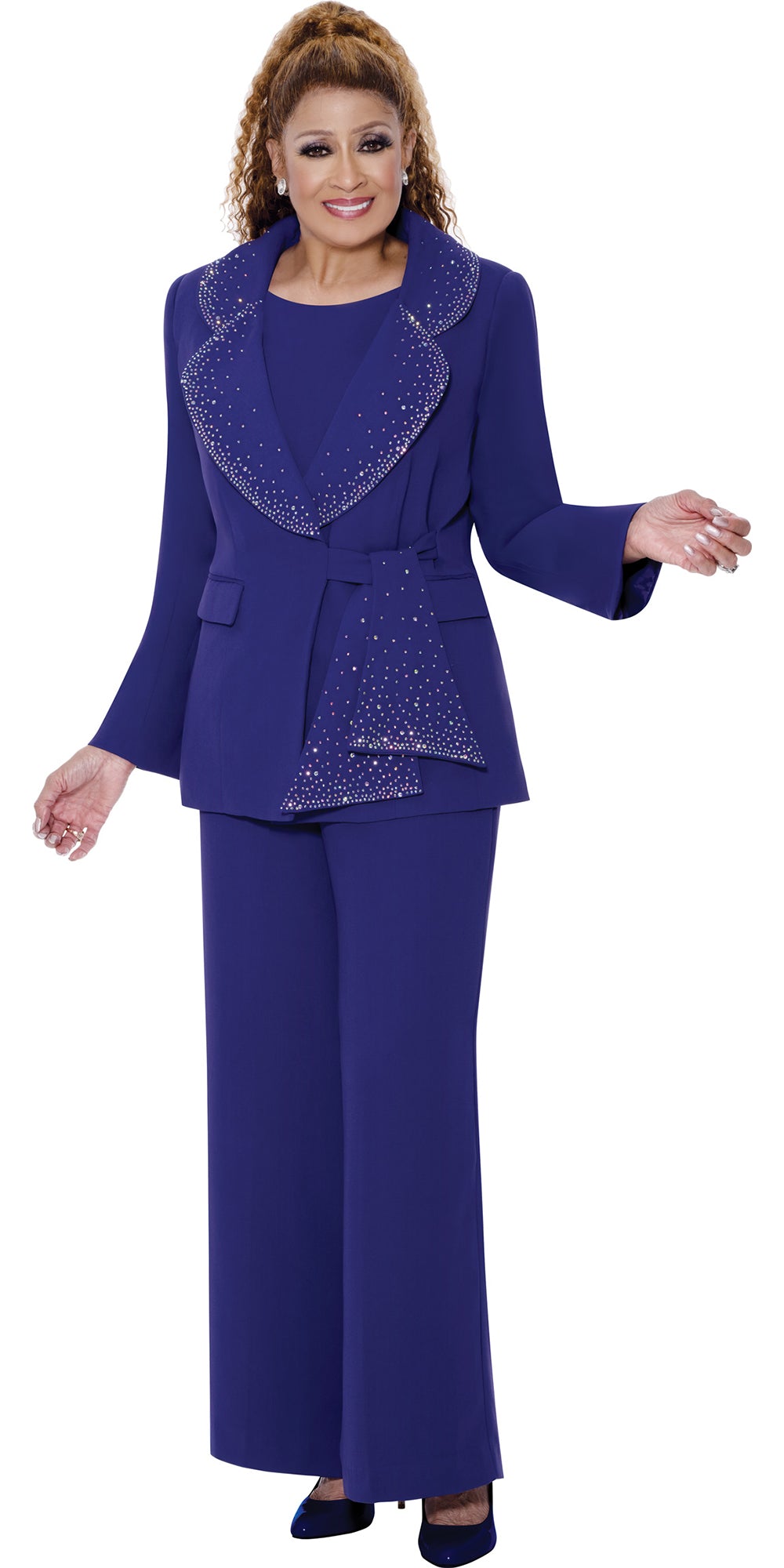 Dorinda Clark Cole 309093 - Purple - 3 pc Embellished Crepe Pant Suit