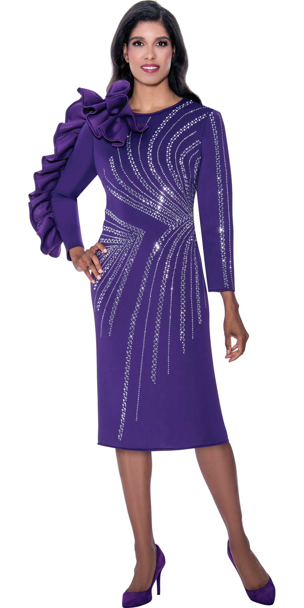 Dorinda Clark Cole 309241 - Purple - Embellished Pearl & Crystal Dress