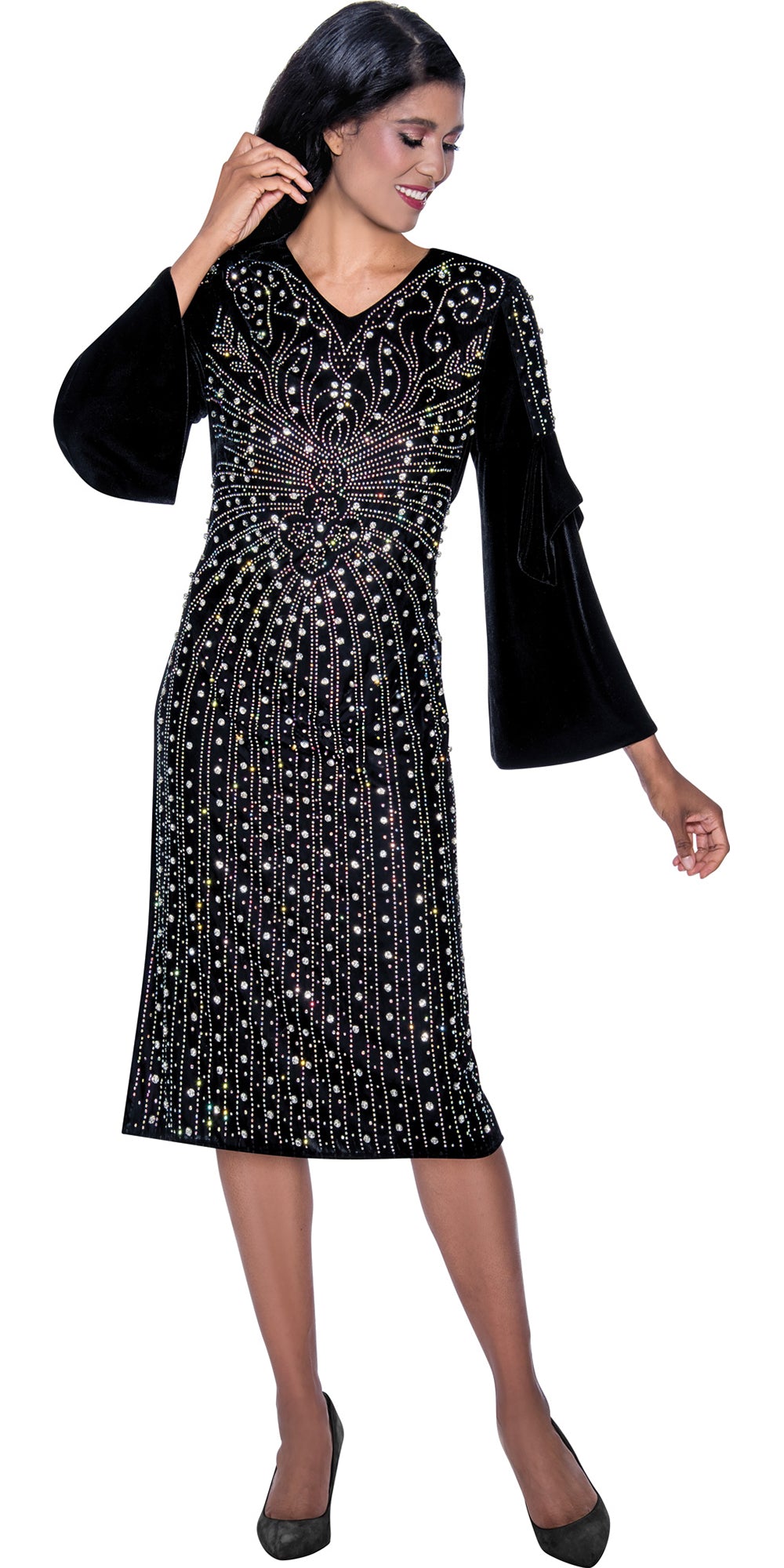 Dorinda Clark Cole 309251 - Black - Pearl & Crystal Pattern Dress