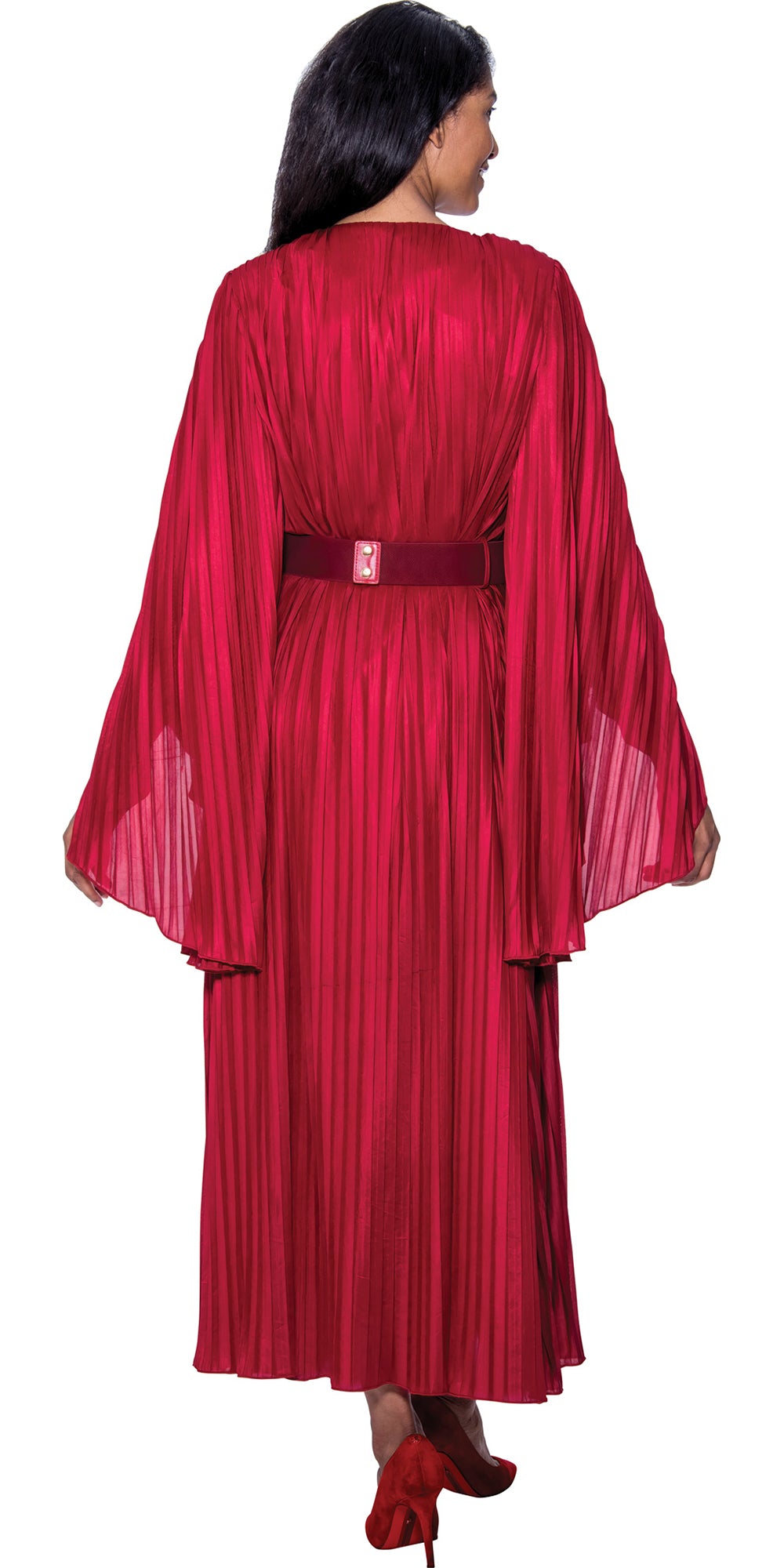 Dorinda Clark Cole 309281 - Red - Pleated Dress with Belt