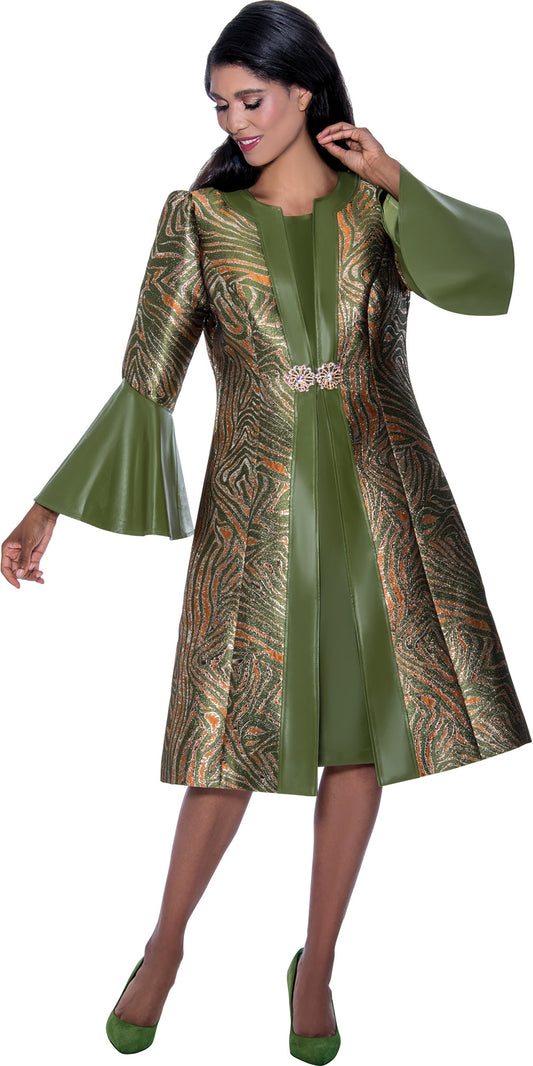 Dorinda Clark Cole 309312 - Olive - Faux Leather Embellished Duster with Rhinestone Clasp