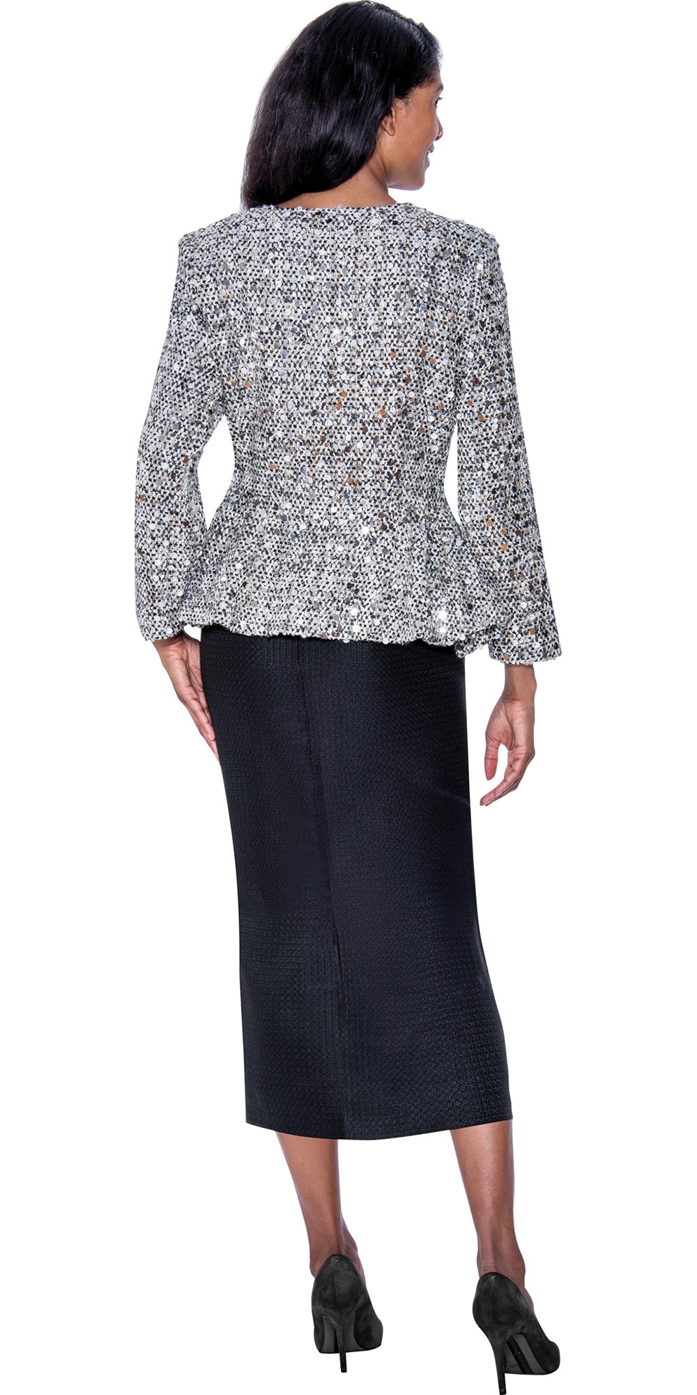 Dorinda Clark Cole 309332 - Silver -  2 pc Peplum Zip Front Skirt Suit