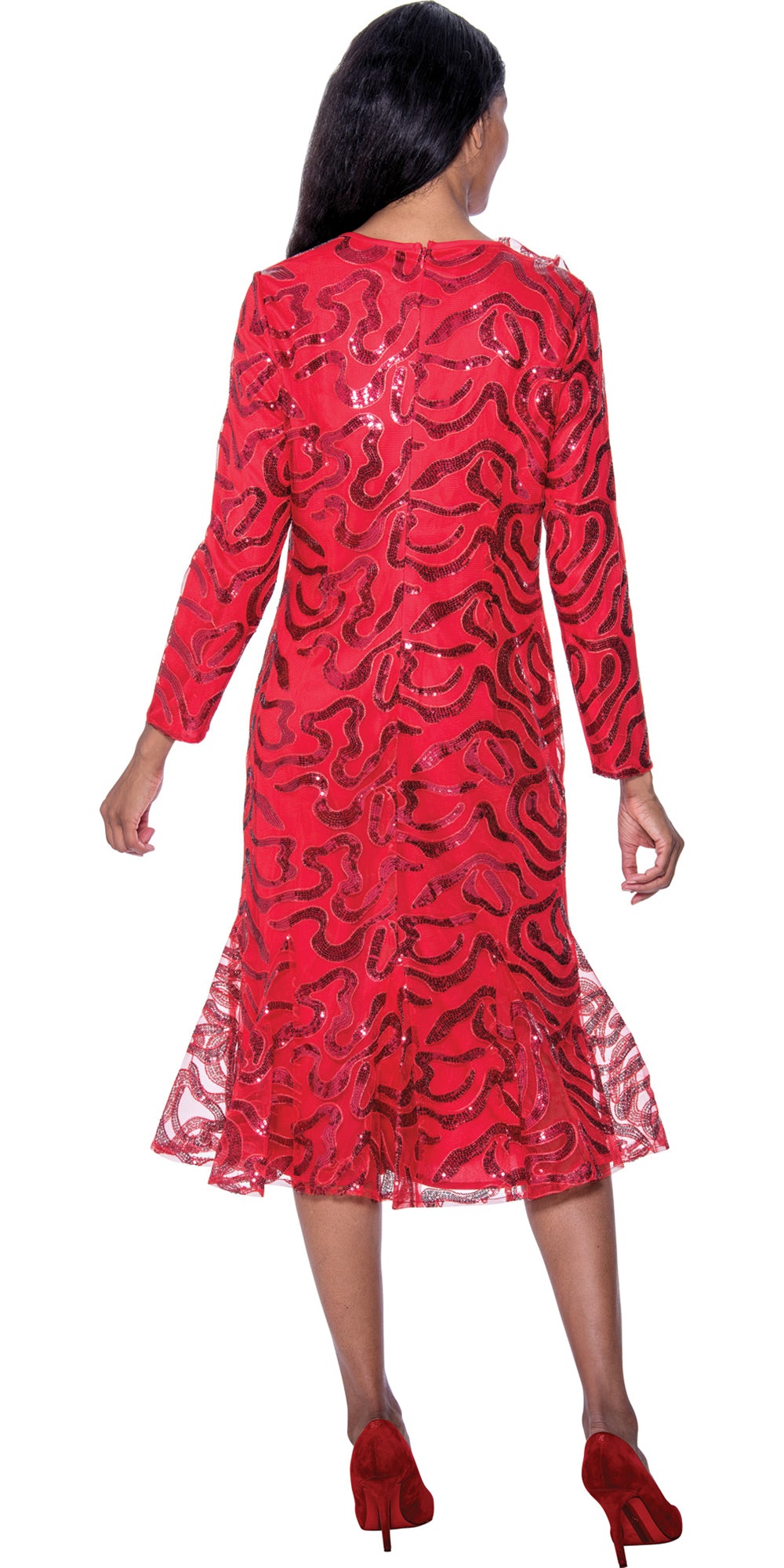 Dorinda Clark Cole 309341 - Red - Rosette Sequin Pattern Dress