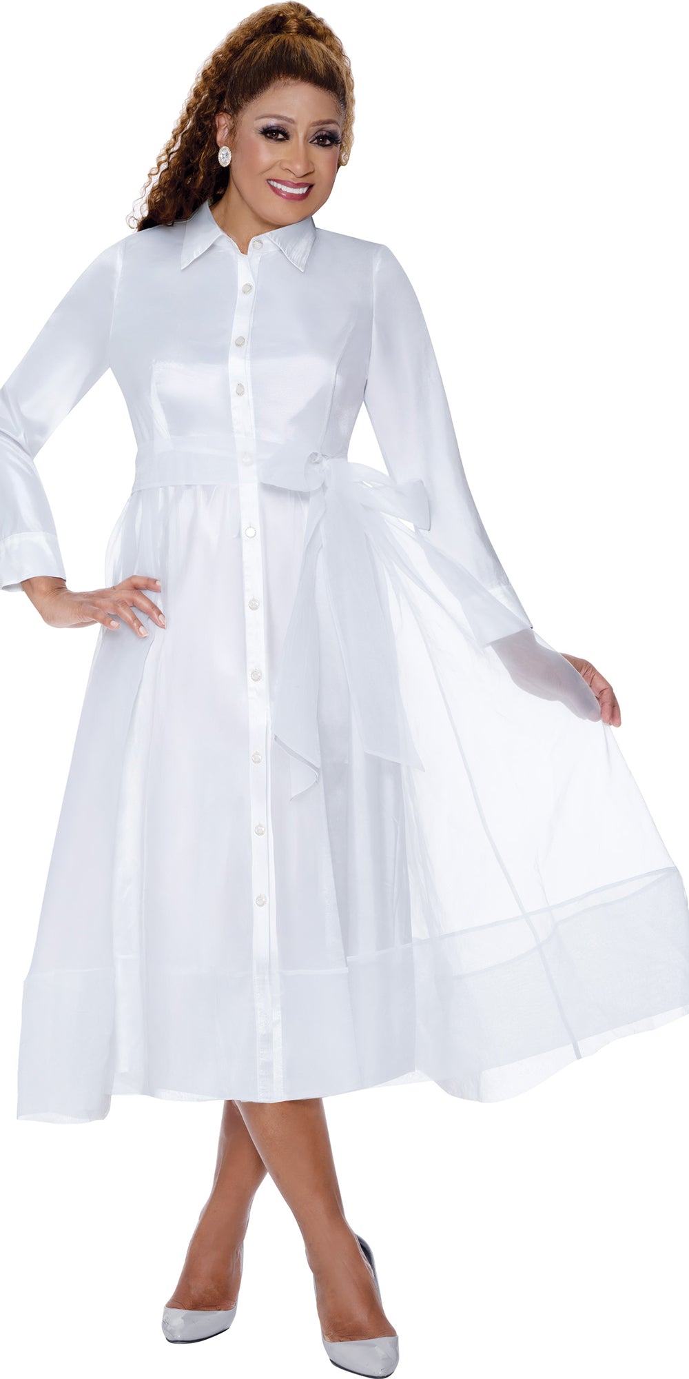 Dorinda Clark Cole 309501 - White - Button Down Organza Dress