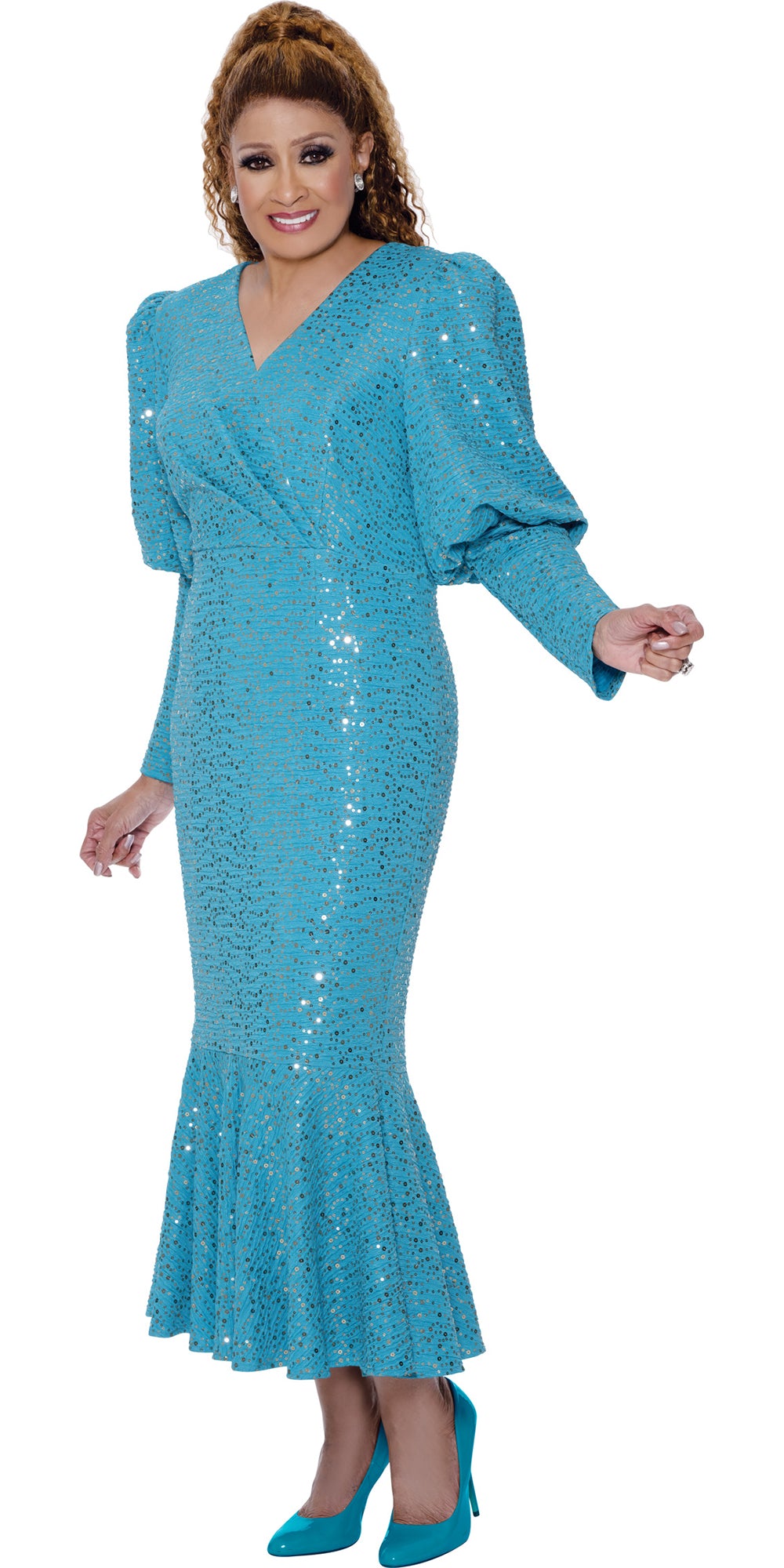 Dorinda Clark Cole 309681 - Turquoise - Mermaid Sequin Dress