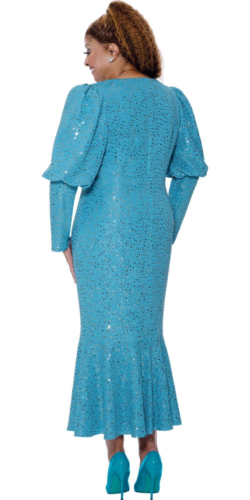 Dorinda Clark Cole 309681 - Turquoise - Mermaid Sequin Dress