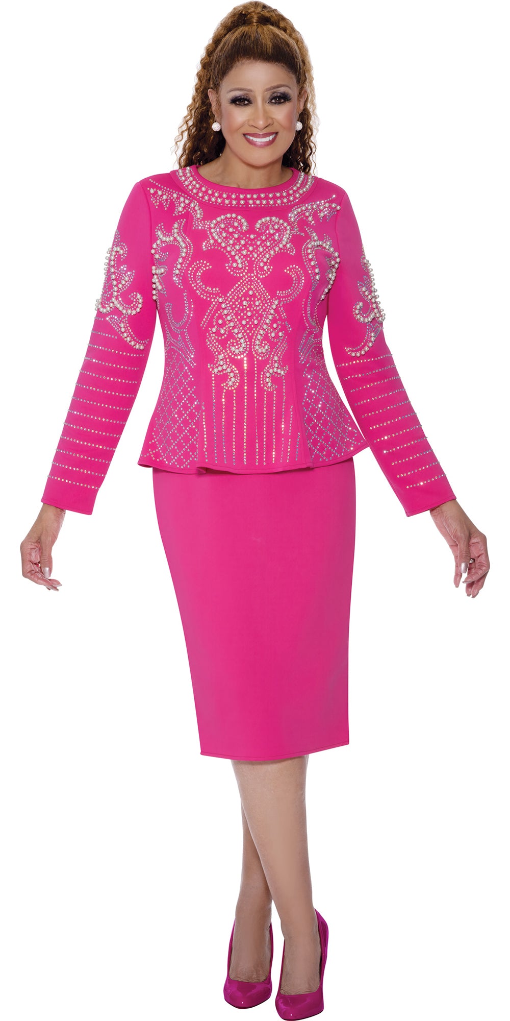 Dorinda Clark Cole 309731 - Hot Pink - Light Scuba Pearl Skirt Suit