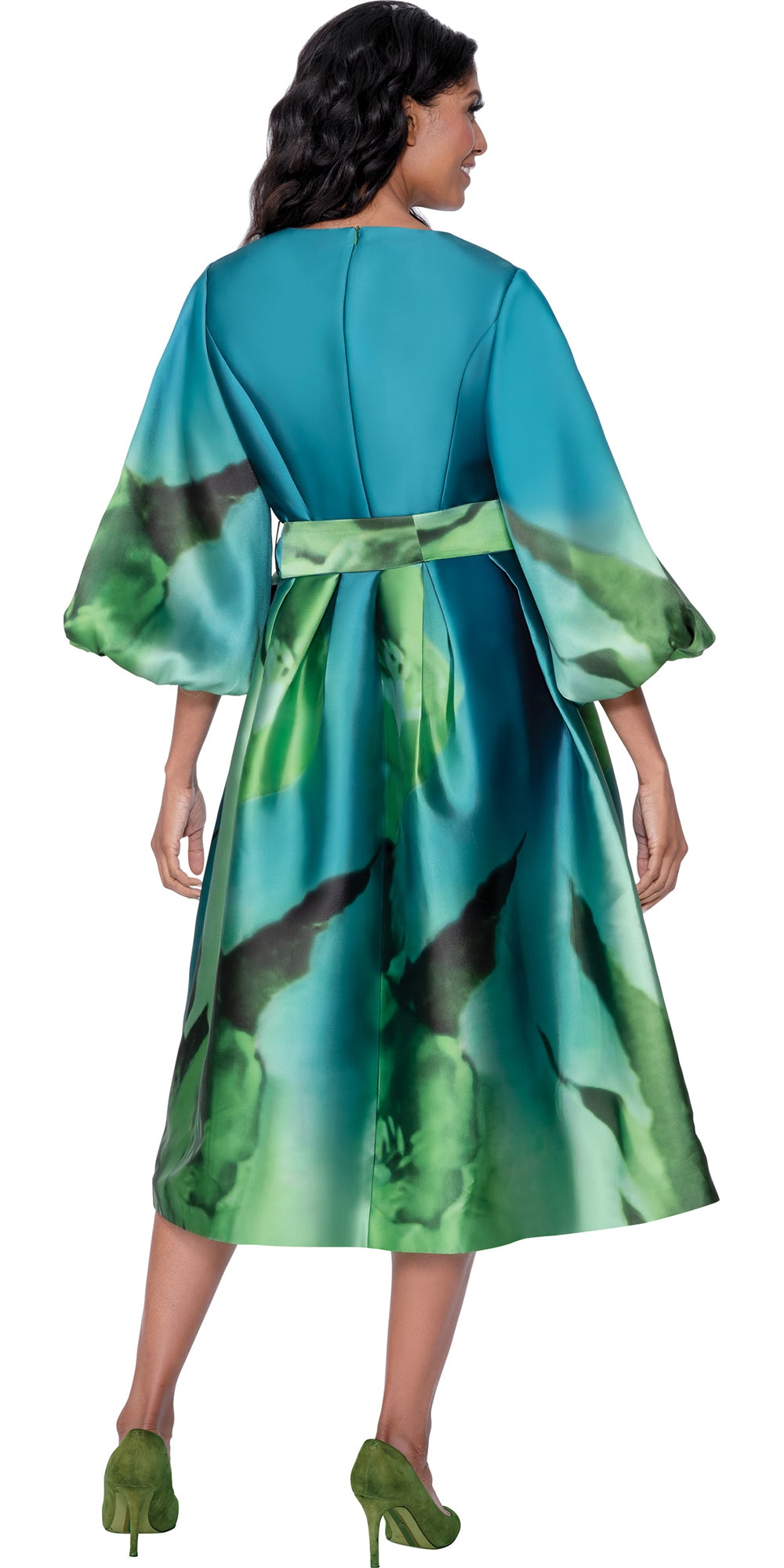 Dresses By Nubiano 100221 - Green - Rose Print Dress