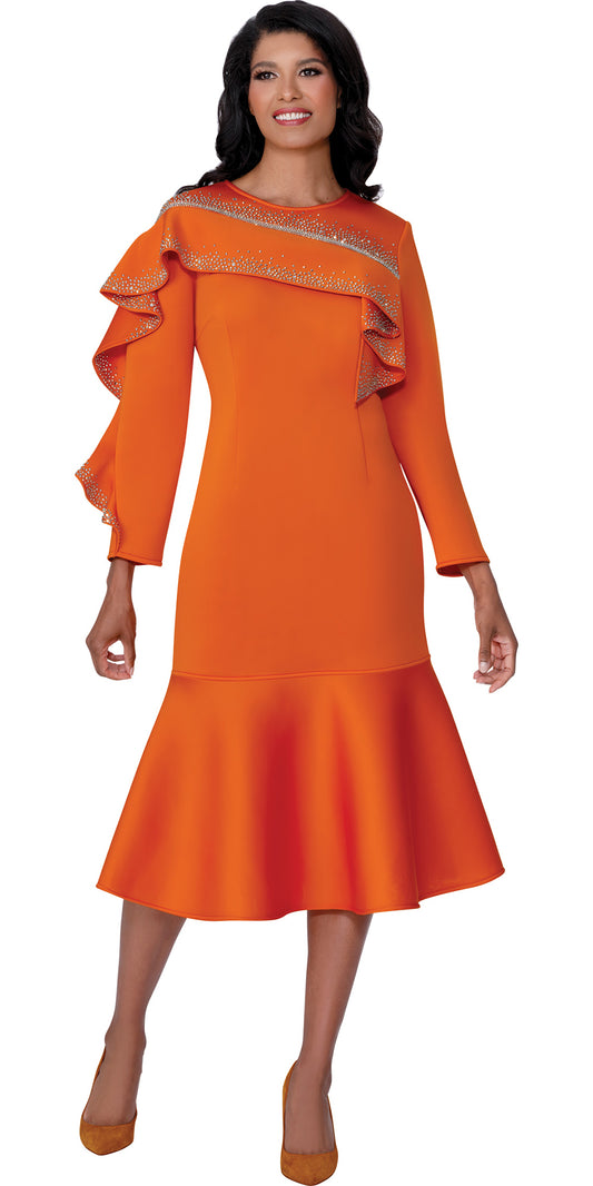 Dresses By Nubiano 100441 - Orange - Light Embellished Scuba Dress