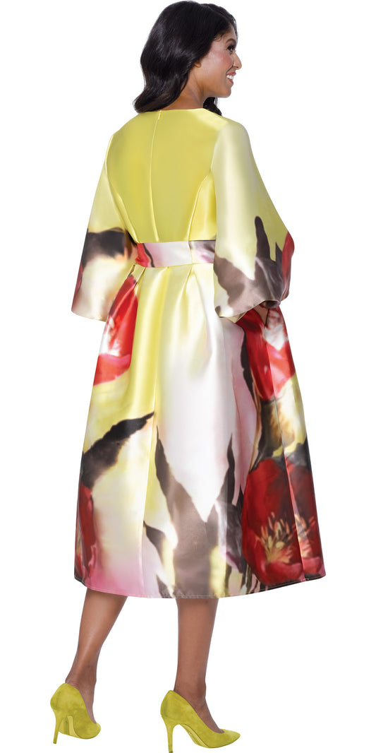 Dresses By Nubiano 100221 - Yellow - Rose Print Dress