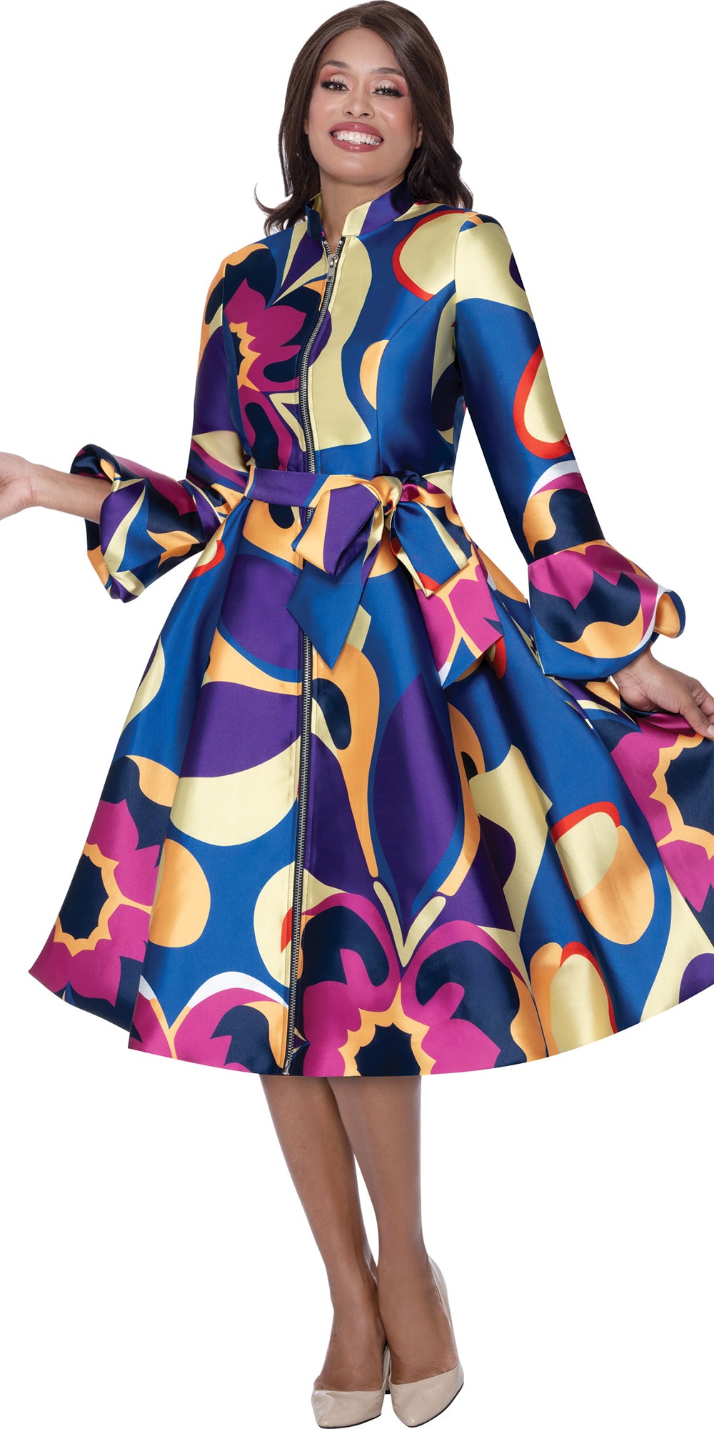 Dresses By Nubiano 100271 - Multi Royal - Zip Front Print Dress