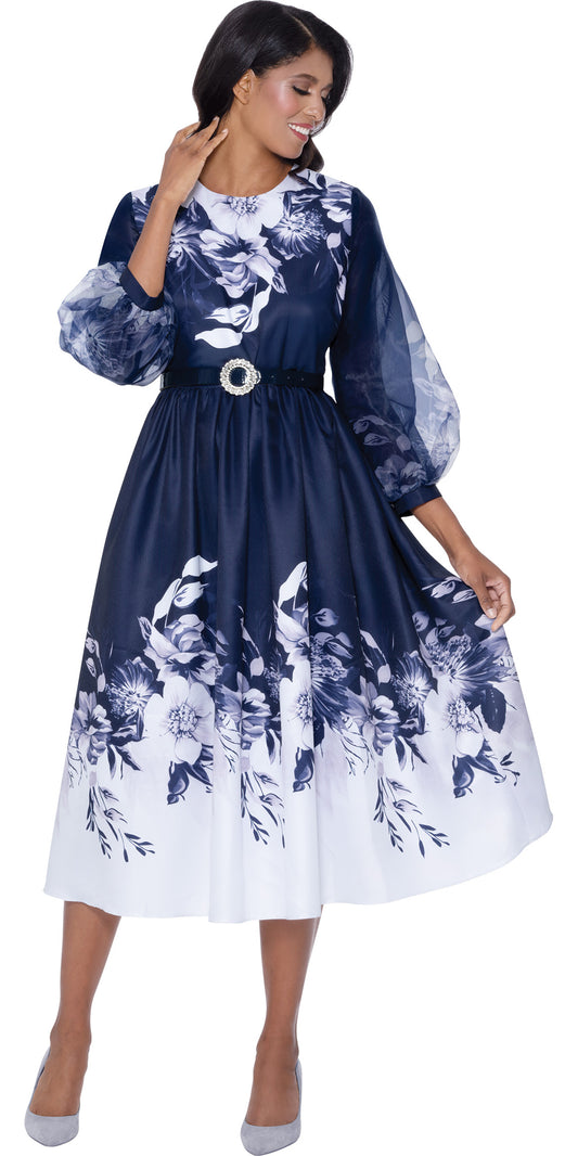 Dresses By Nubiano 100381 - Navy White - Gardenprint Dress