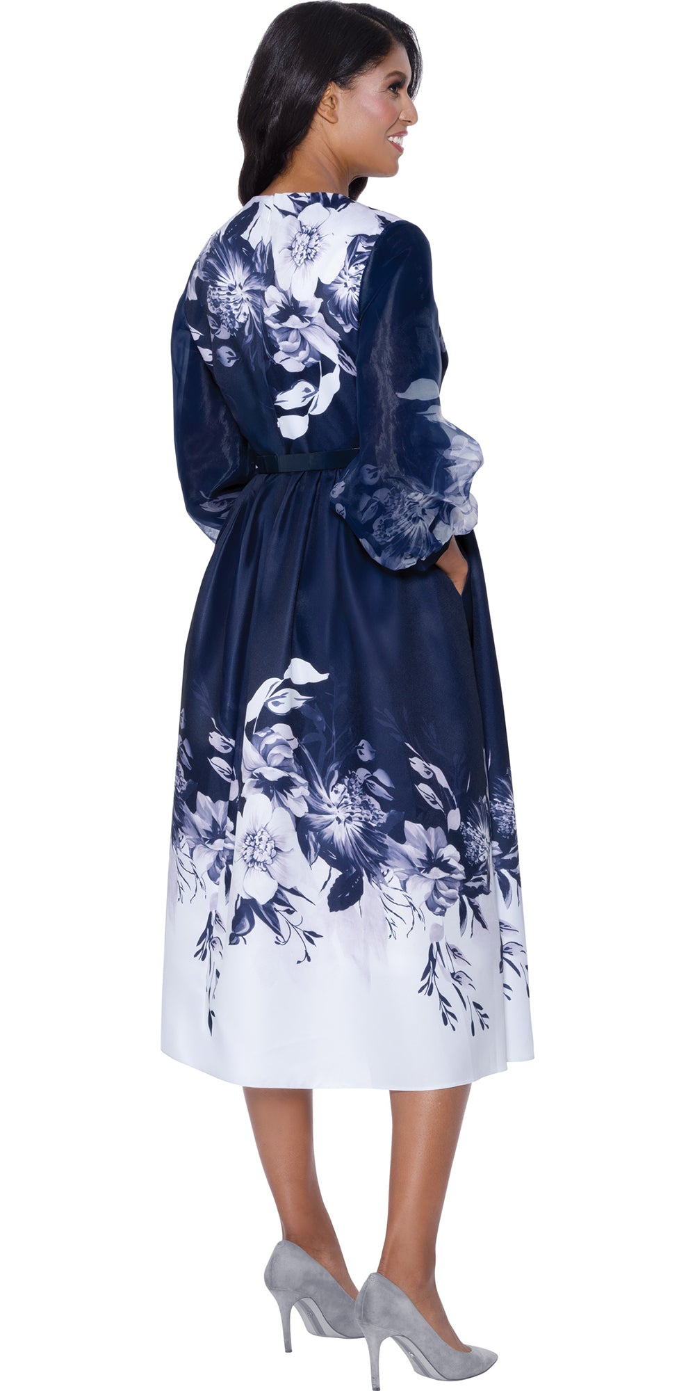 Dresses By Nubiano 100381 - Navy White - Gardenprint Dress