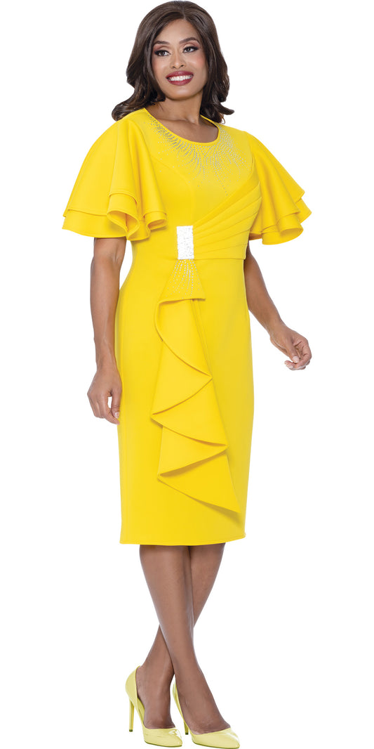 Dresses By Nubiano 100391 - Yellow - Embellished Scuba Dress