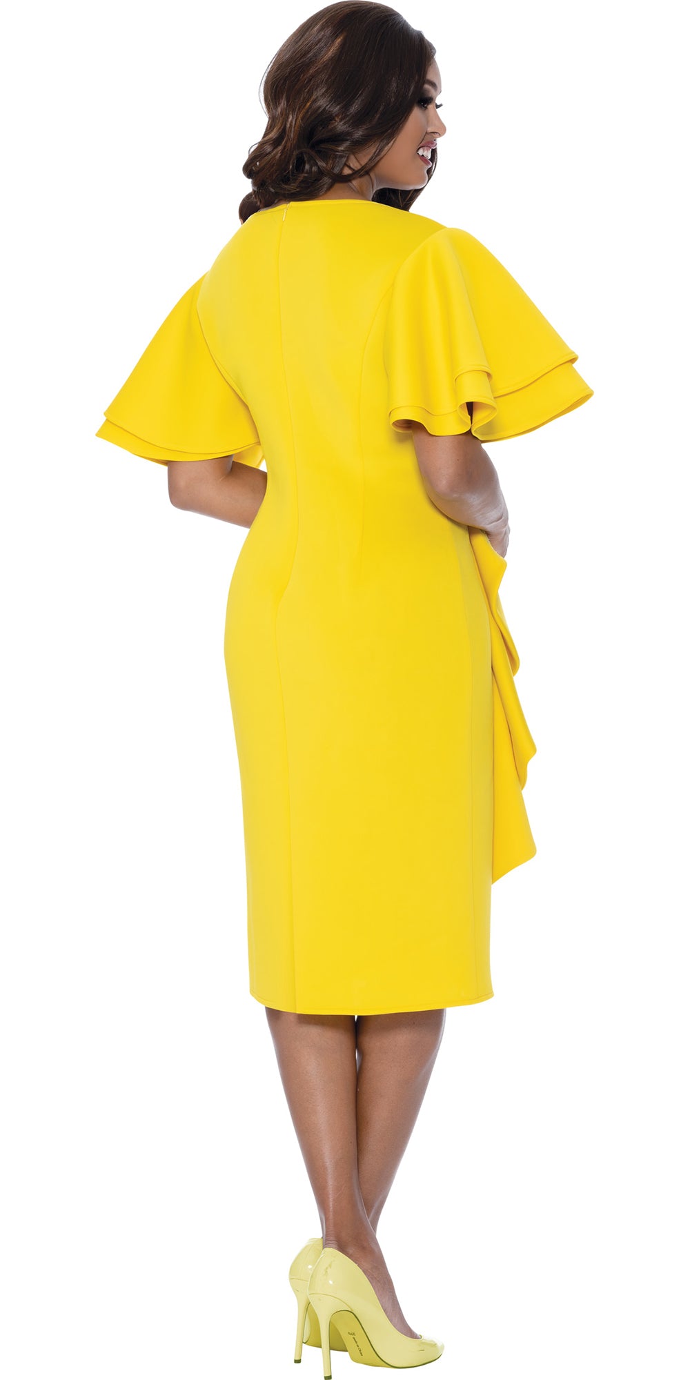 Dresses By Nubiano 100391 - Yellow - Embellished Scuba Dress