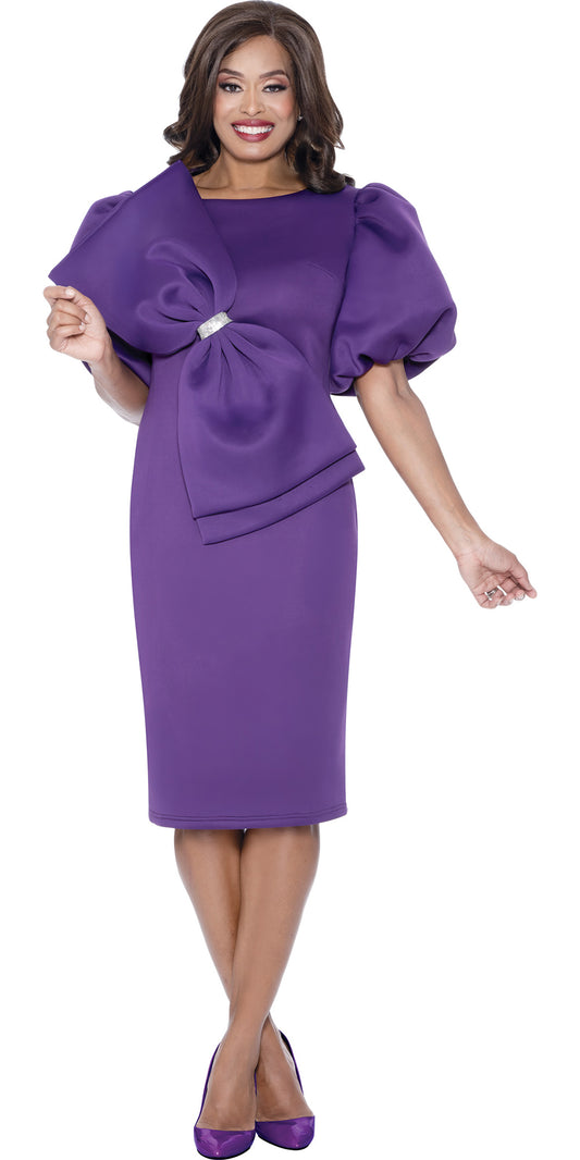 Dresses by Nubiano 12351 - Purple - Scuba Fabric Dress with Oversized Bow