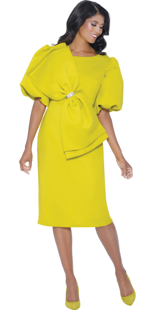 Dresses by Nubiano 12351 - Pistachio - Scuba Fabric Dress with Oversized Bow