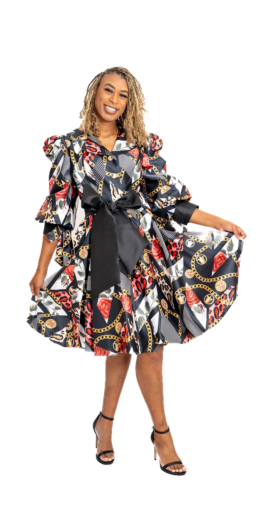 Giovanna D1557 - Black Multi - Print Button Down Dress with Belt