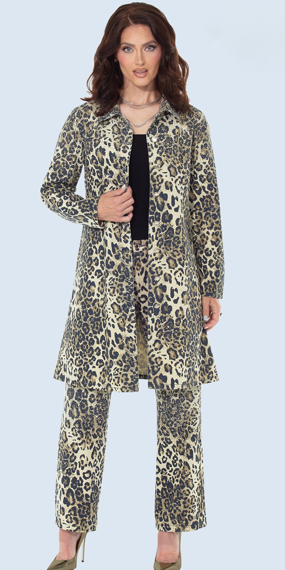 DV Jeans 8503 - Animal Print - 2 pc Long Denim Jacket and Pant Set