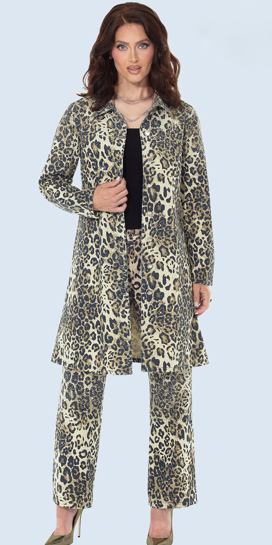 DV Jeans 8503 - Animal Print - 2 pc Long Denim Jacket and Pant Set