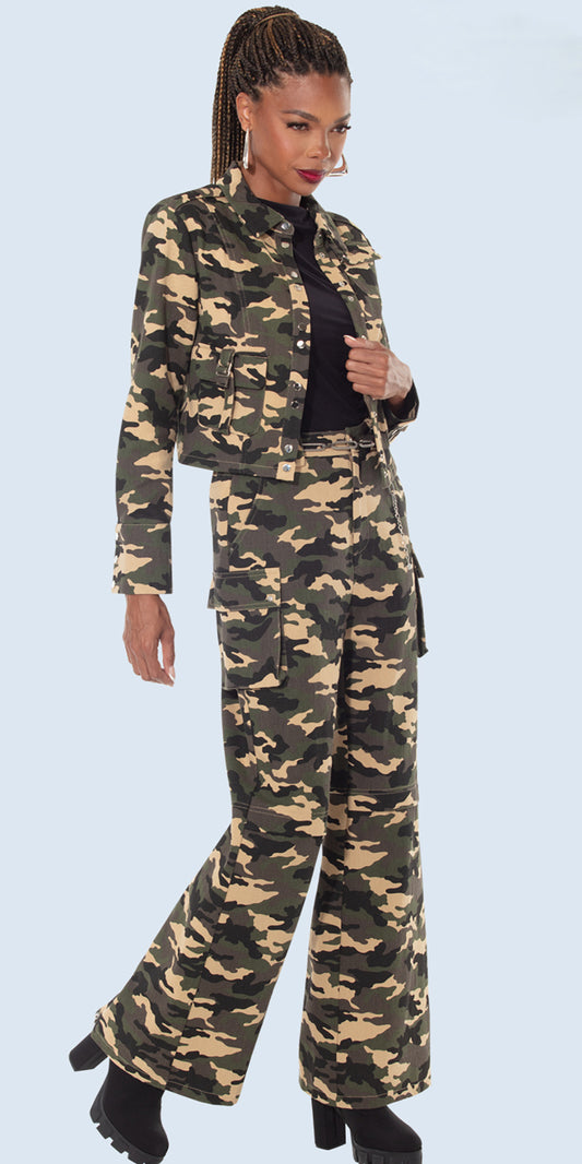 DV Jeans 8511 - Green Camo - 2 pc Zipper Jacket and Pant Set
