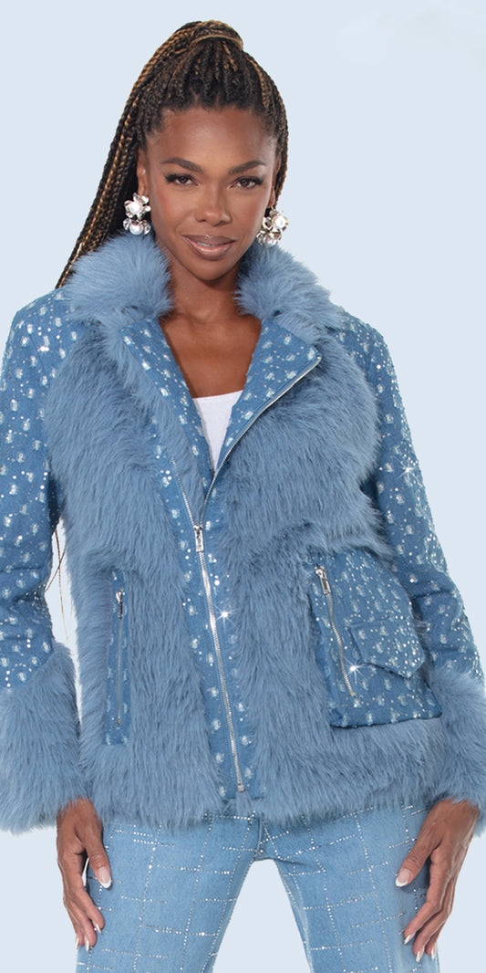 DV Jeans 8512 - Blue - Denim Faux Fur Jacket