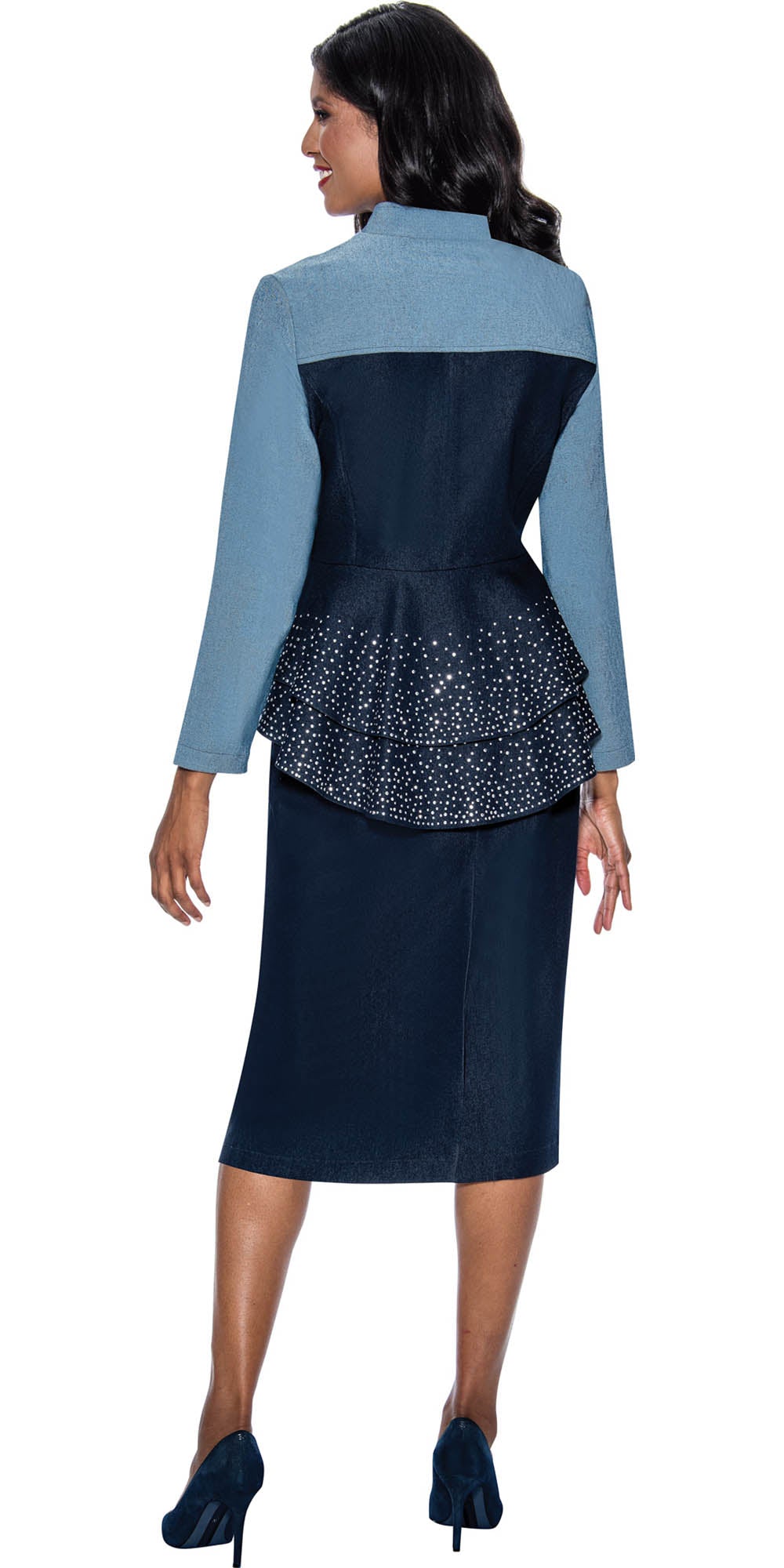 Devine Sport - 63922 - Blue - Two-tone Peplum Embellished Denim 2pc Skirt Set