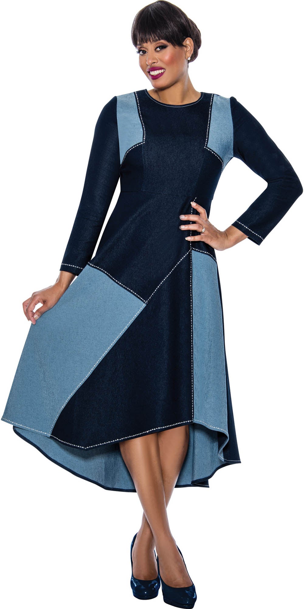 Devine Sport - 63961 - Blue - Two-tone Denim Dress