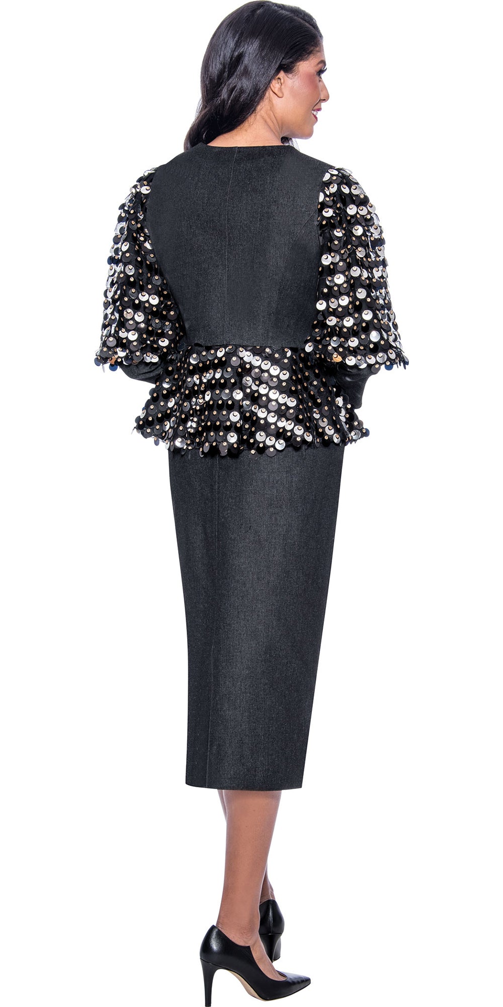 Devine Sport 64042 - Black - Embellished Soft Stretch Denim Skirt Suit