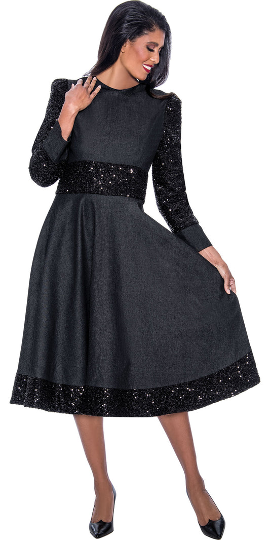 Devine Sport 64051 - Black - Embellished Denim Dress