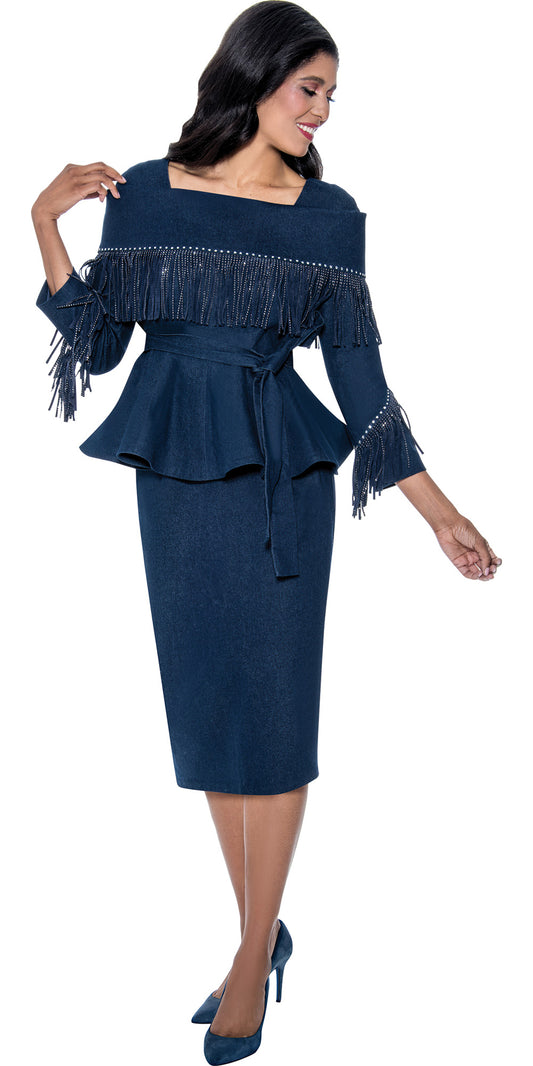 Devine Sport 800182 - Navy - Embellished Fringe Denim Skirt Set