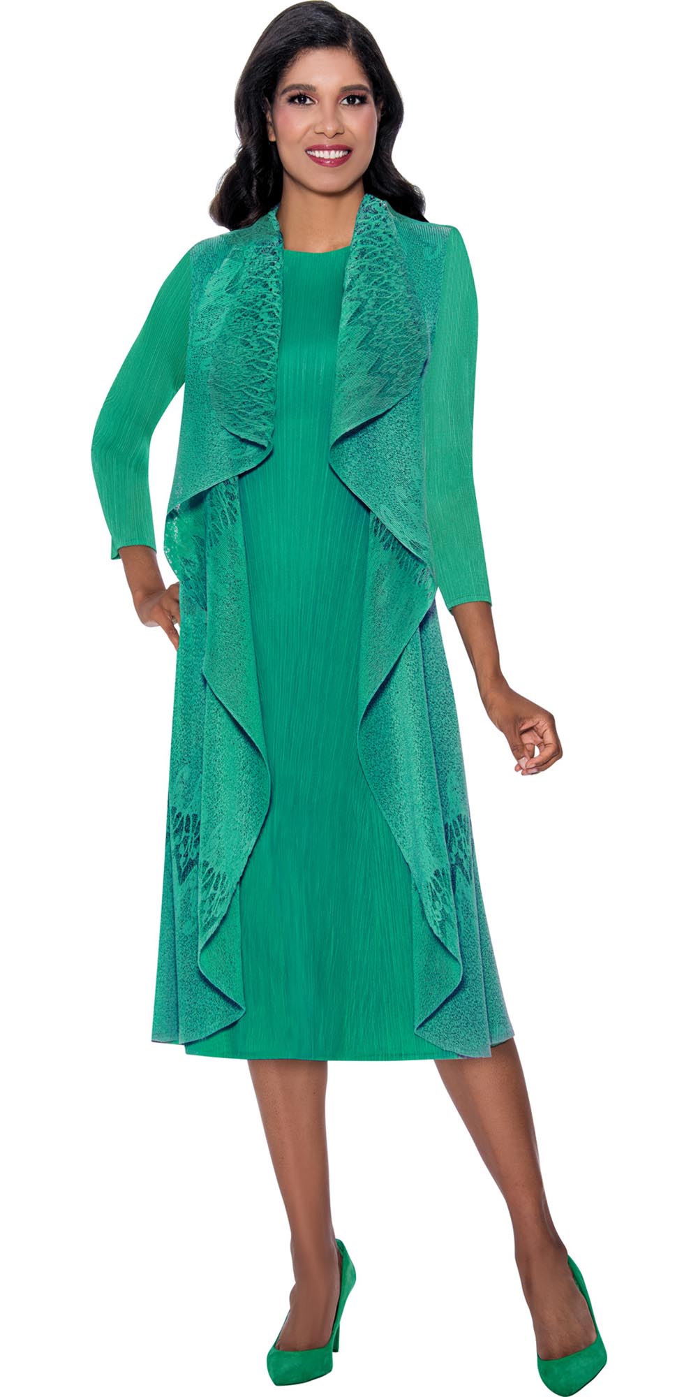 Divine Casuals 1611 - Emerald - Dress with Cascade