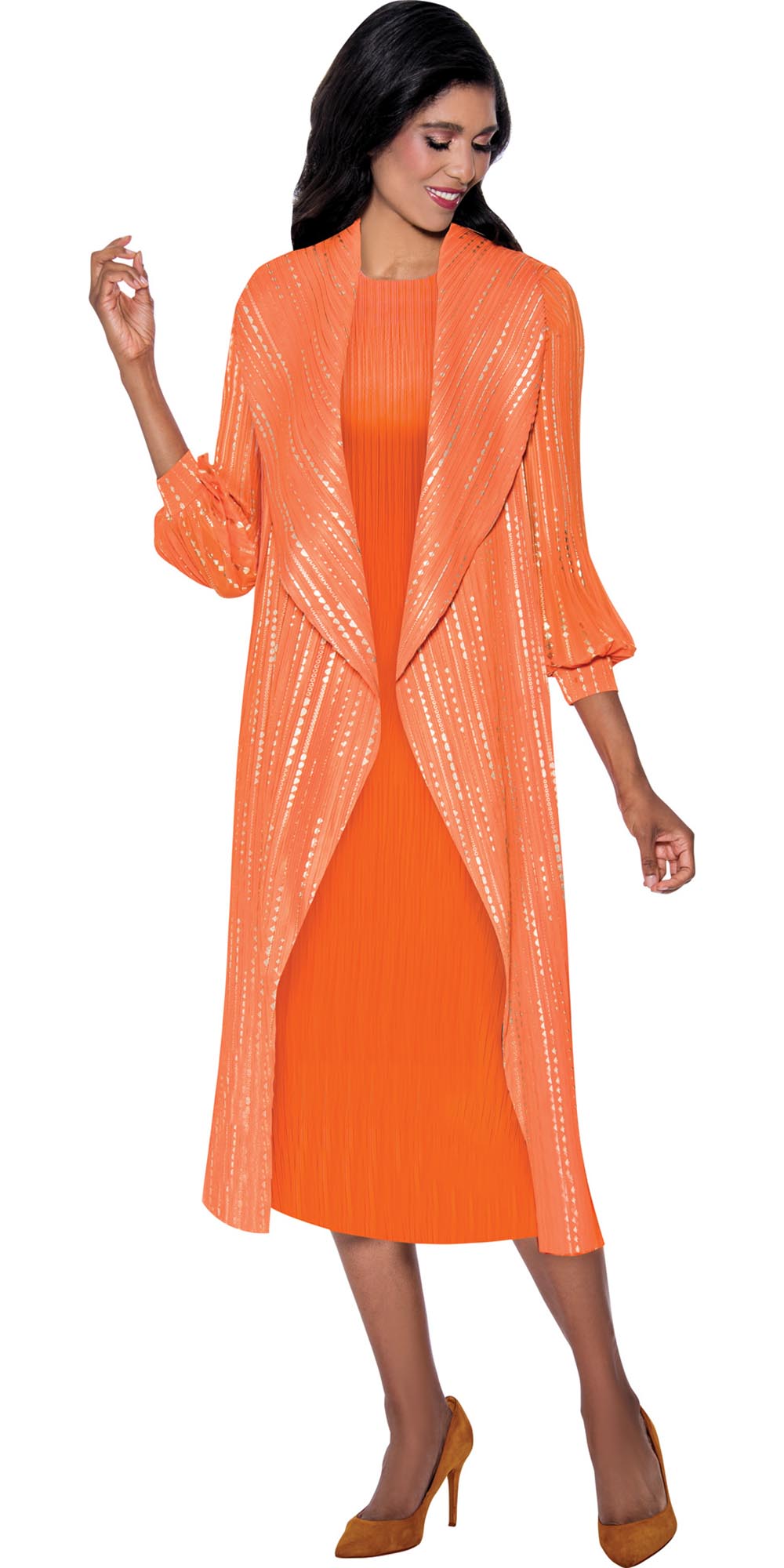 Divine Casuals 1672 - Deep Orange - Plisse Dress with Duster