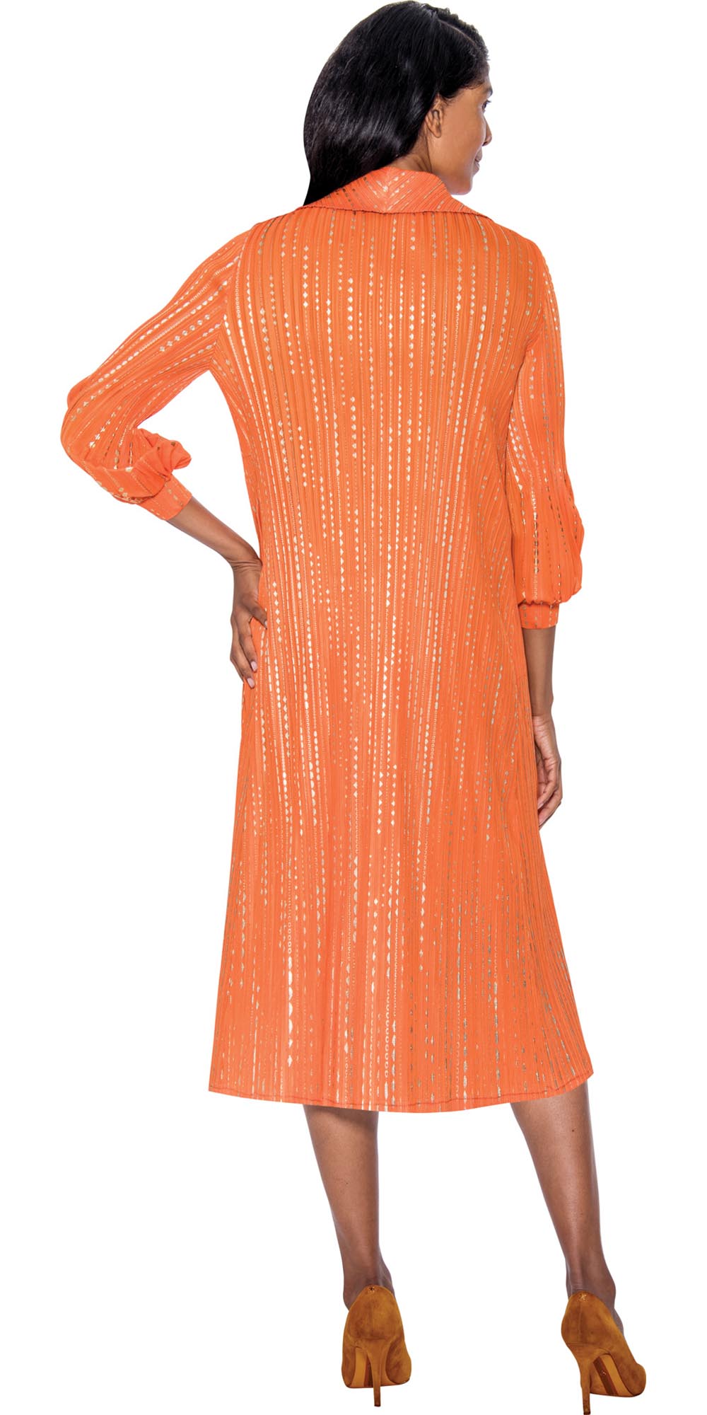 Divine Casuals 1672 - Deep Orange - Plisse Dress with Duster