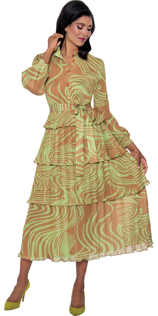 Divine Casuals 1691 - Lime Gold - Tiered Tie Belt Dress