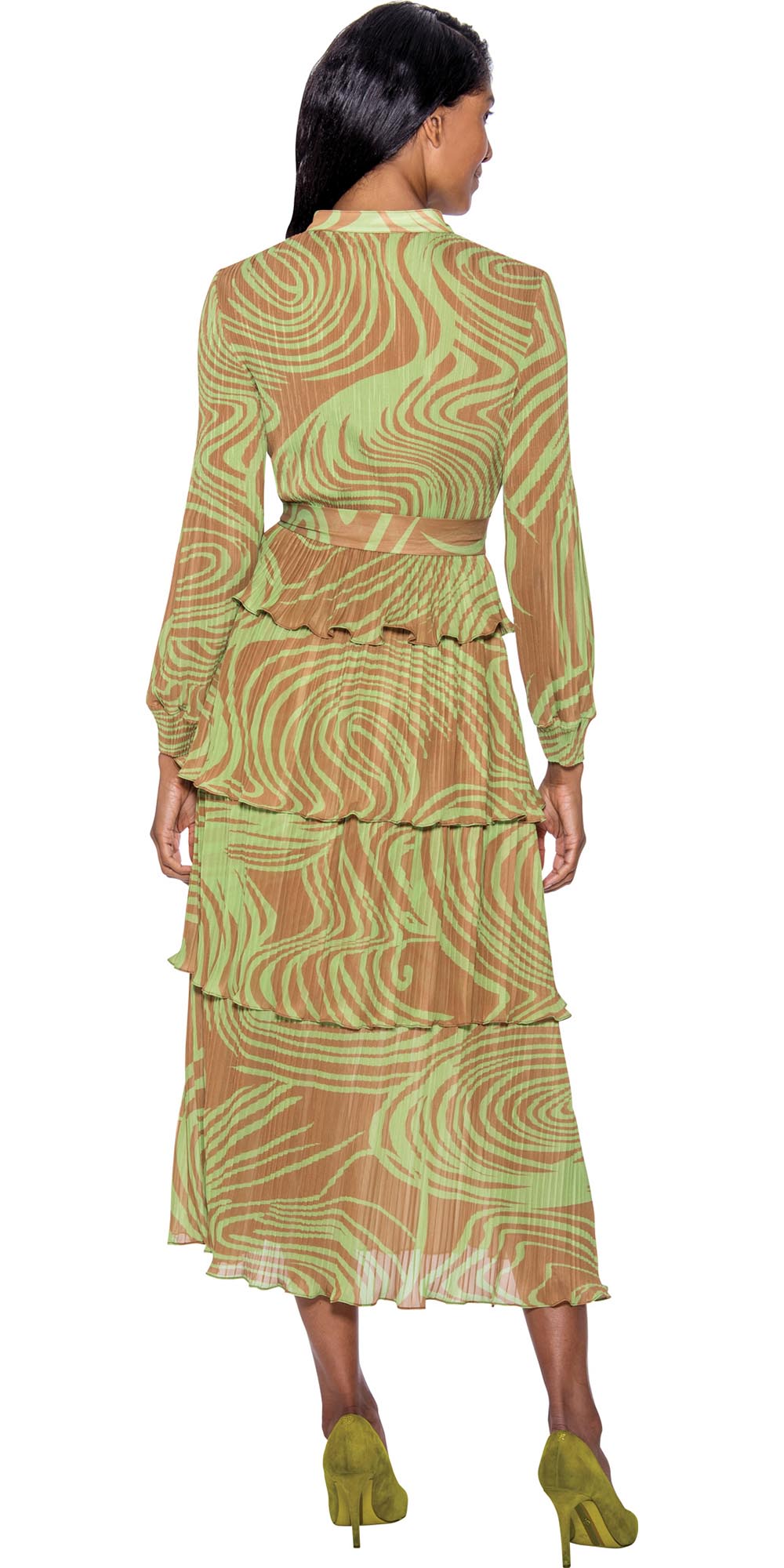 Divine Casuals 1691 - Lime Gold - Tiered Tie Belt Dress