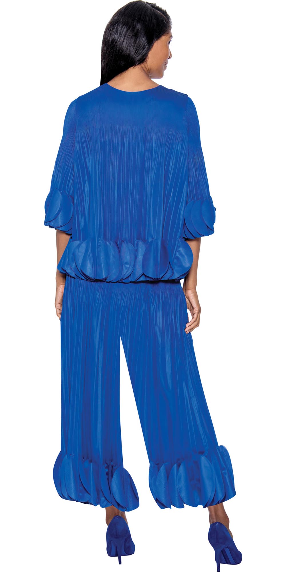 Divine Casuals 1702 - Royal - 2pc Plisse Ruffle Pant Set