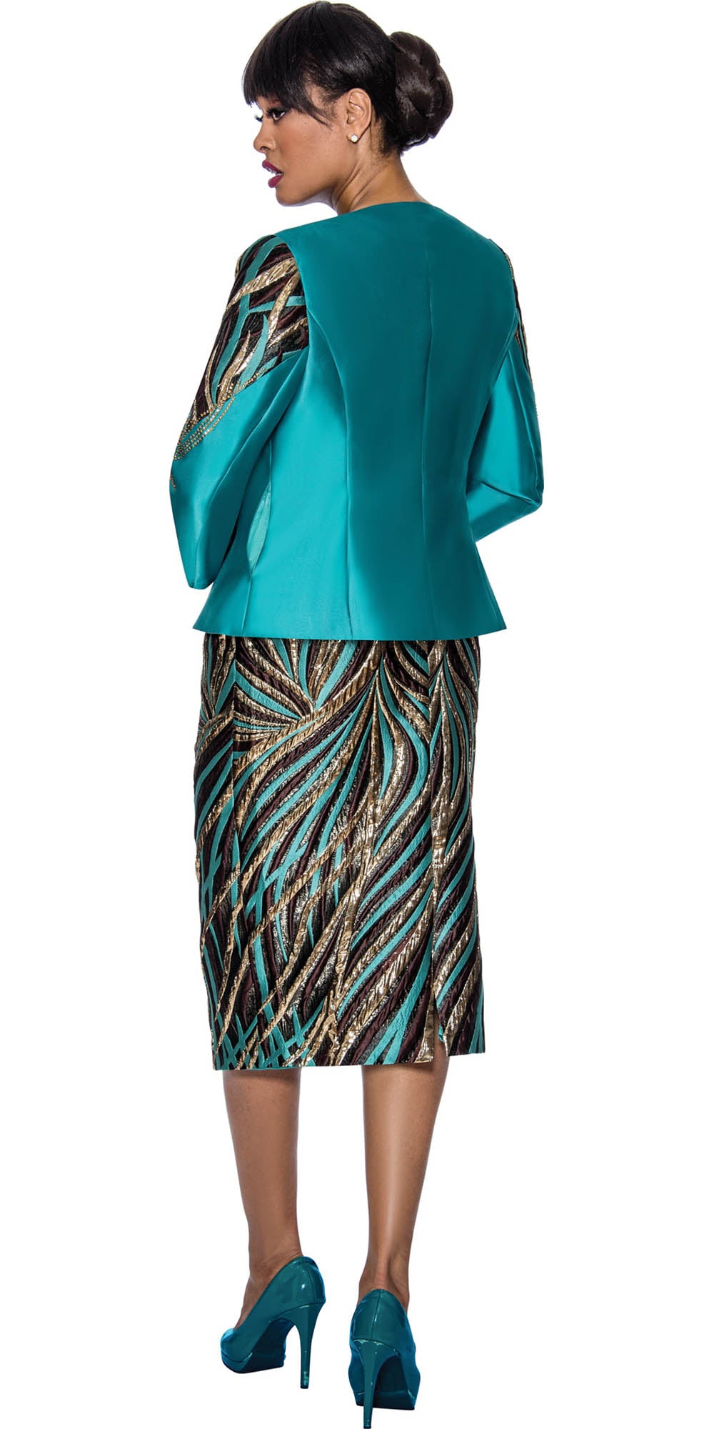 Divine Queen - 2193 - Embellished Print 3pc Skirt Suit