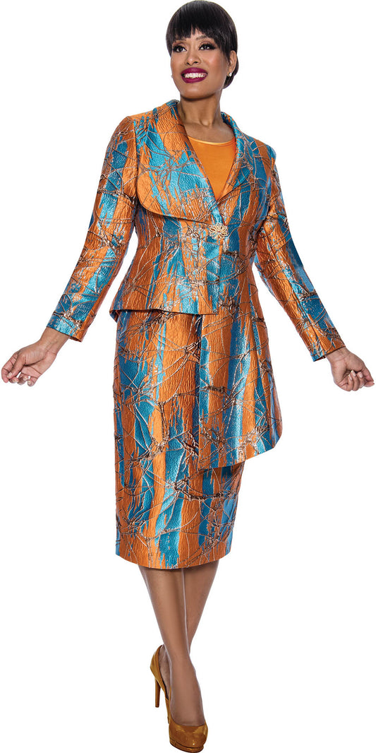 Divine Queen - 2203 - Print Two-tone 3pc Skirt Suit