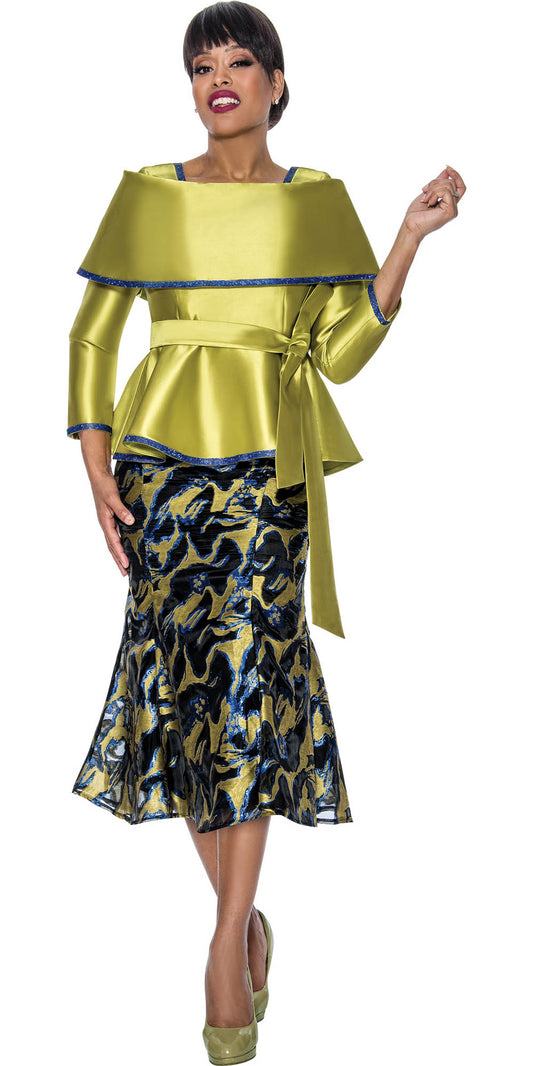 Divine Queen - 2292 - Portrait Collar Print 2pc Skirt Suit