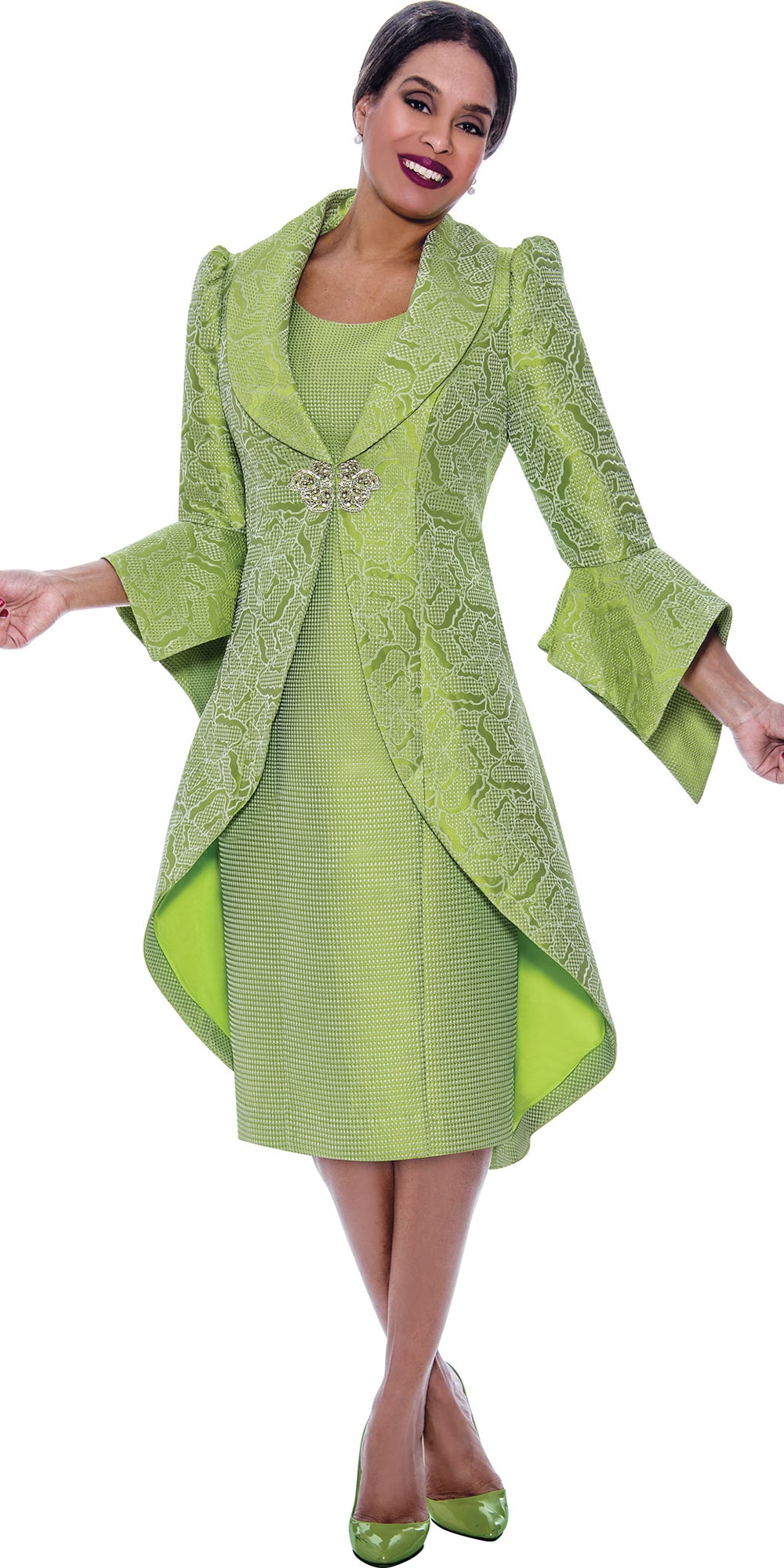 Divine Queen 2312 - Lime - 2PC Jacquard Dress and Jacket